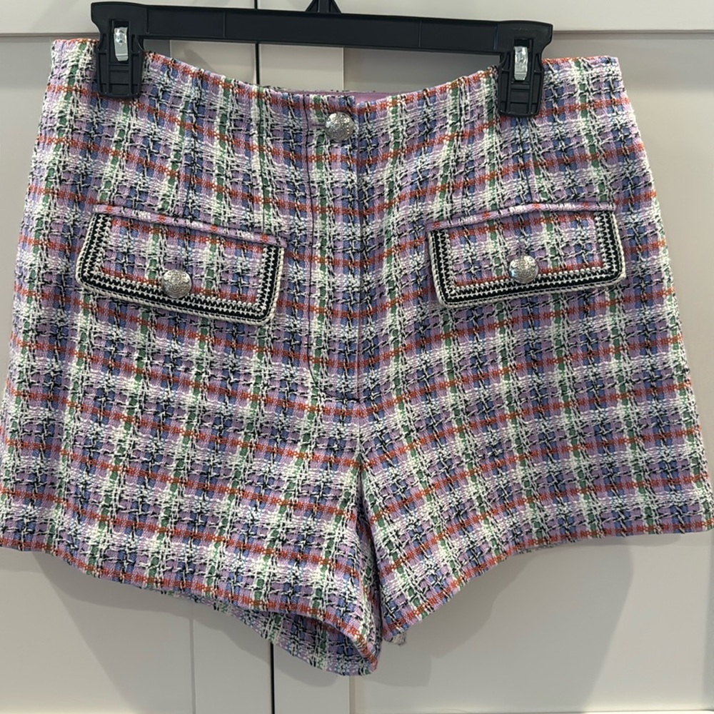 Veronica Beard Inara Plaid Cotton Blend Tweed Shorts